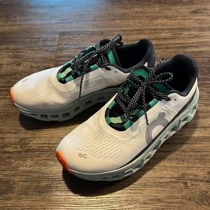 On cloud, running shoes, cloud monsters. Women’s size 8 1/2, Swiss engineering.